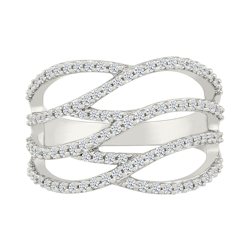 Main Image 2 of 0.45 CT. T.W. Diamond Layered Multi-Row Fashion Ring in Sterling Silver