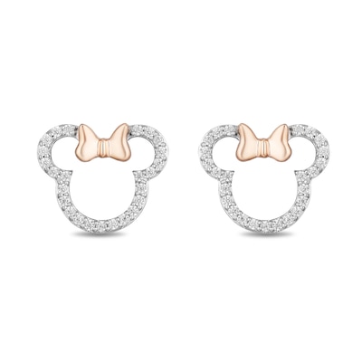 Disney Treasures Minnie Mouse 0.18 CT. T.W. Diamond Outline Stud Earrings in Sterling Silver and 10K Rose Gold