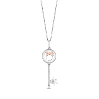 Disney Treasures Minnie Mouse 0.04 CT. T.W. Diamond Key Pendant in Sterling Silver and 10K Rose Gold