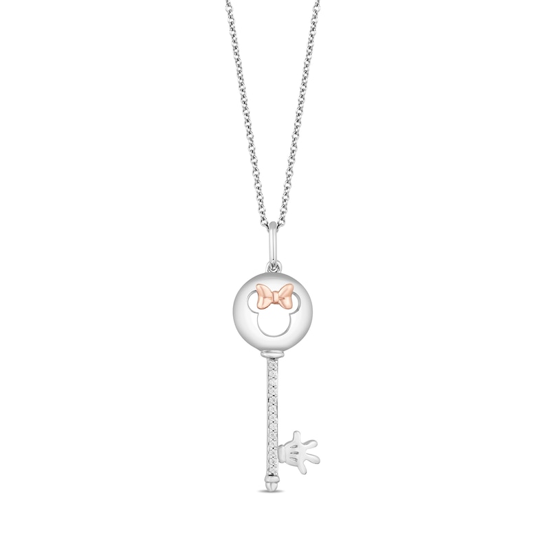 Disney Treasures Minnie Mouse 0.04 CT. T.W. Diamond Key Pendant in Sterling Silver and 10K Rose Gold