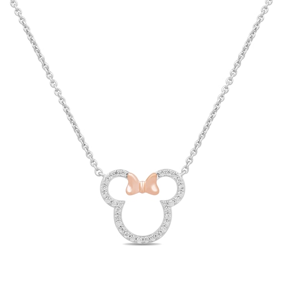 Disney Treasures Minnie Mouse 0.18 CT. T.W. Diamond Outline Necklace in Sterling Silver and 10K Rose Gold