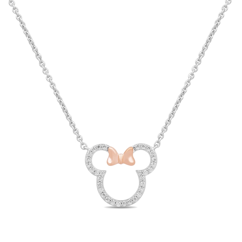 Disney Treasures Minnie Mouse 0.18 CT. T.W. Diamond Outline Necklace in Sterling Silver and 10K Rose Gold