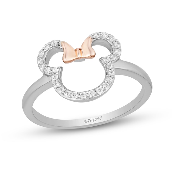 Disney Treasures Minnie Mouse 0.145 CT. T.W. Diamond Outline Ring in Sterling Silver and 10K Rose Gold - Size 7