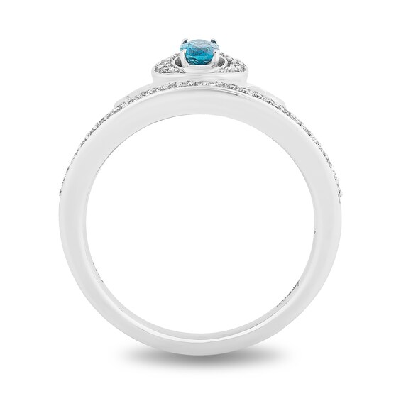 Enchanted Disney Cinderella Oval London Blue Topaz and 0.085 CT. T.W. Diamond Carriage Tiara Ring in Sterling Silver