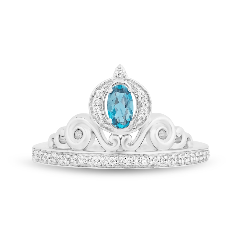 Enchanted Disney Cinderella Oval London Blue Topaz and 0.085 CT. T.W. Diamond Carriage Tiara Ring in Sterling Silver