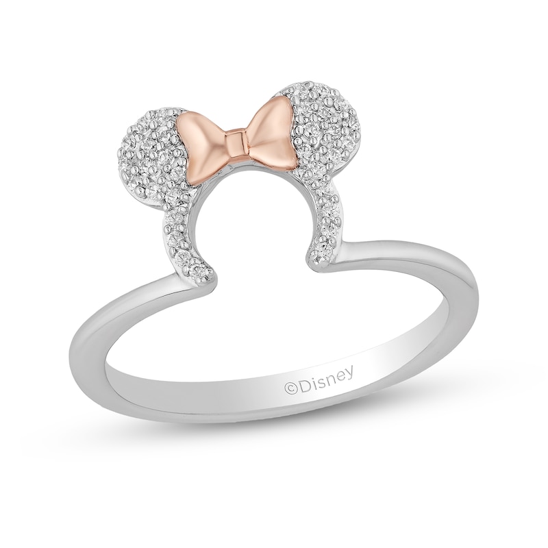 Disney Treasures Minnie Mouse 0.085 CT. T.W. Diamond Ears Ring in Sterling Silver and 10K Rose Gold - Size 7