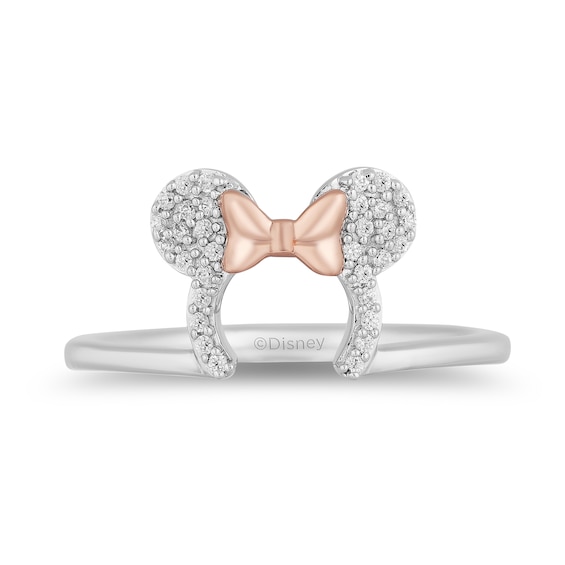 Disney Treasures Minnie Mouse 0.085 CT. T.W. Diamond Ears Ring in Sterling Silver and 10K Rose Gold - Size 7