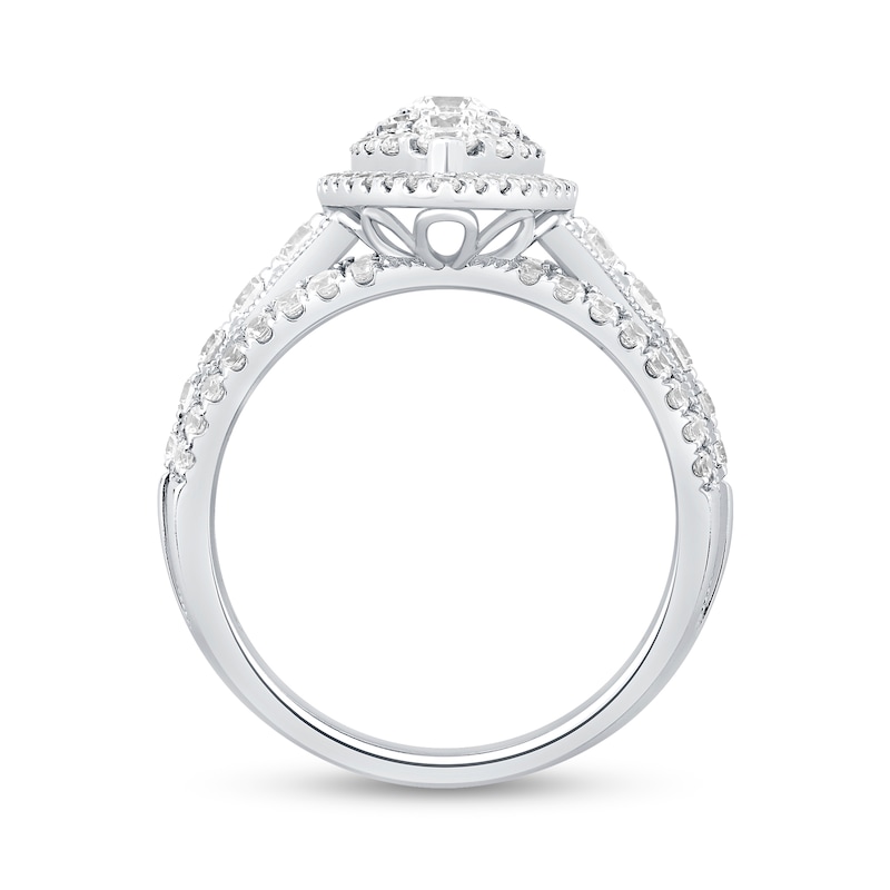 1.45 CT. T.W. Multi-Diamond Double Marquise Frame Triple Row Shank Engagement Ring in 14K White Gold