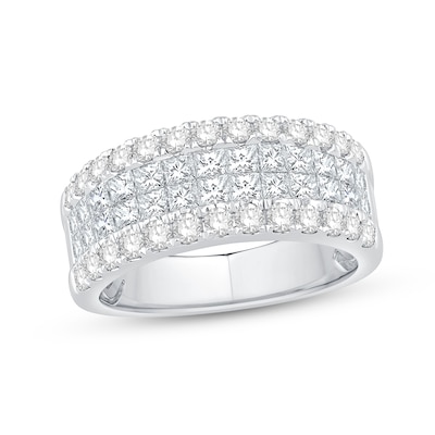 1.95 CT. T.W. Princess-Cut and Round Diamond Multi-Row Anniversary Band in 14K White Gold