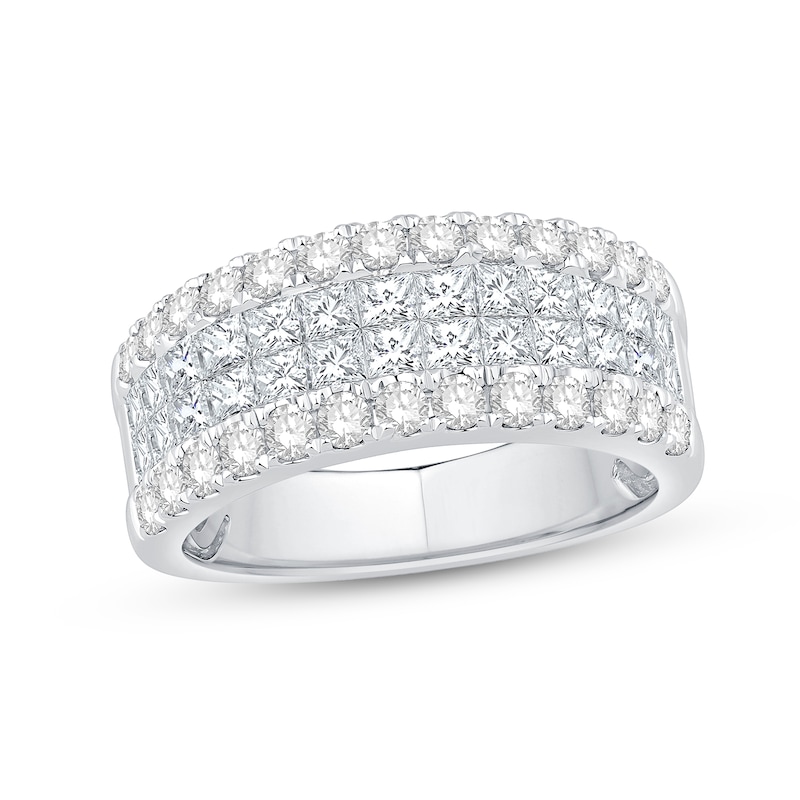 Main Image 1 of 1.95 CT. T.W. Princess-Cut and Round Diamond Multi-Row Anniversary Band in 14K White Gold