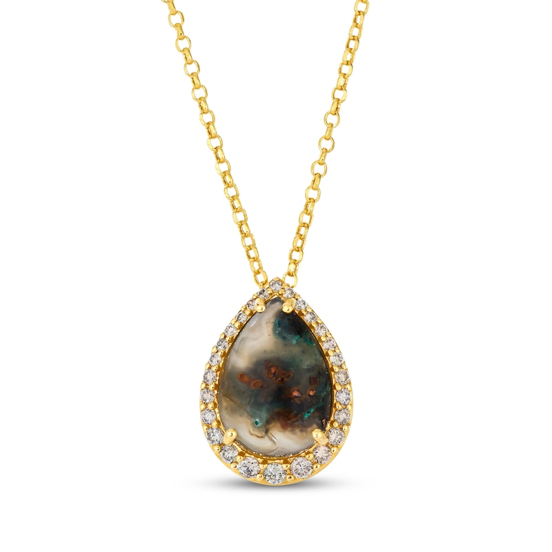 Le Vian® Pear-Shaped Green Chalcedony and 0.34 CT. T.W. Nude Diamond™ Frame Pendant in 14K Honey Gold™ - 19”