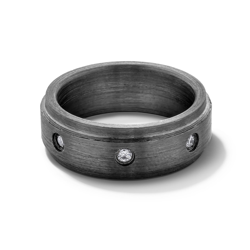 0.15 CT. T.W. Diamond Three Stone Station Anniversary Band in Tantalum with Black Rhodium