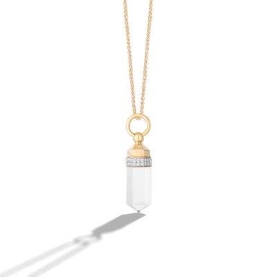 Limor Mindful Jewellery Guidestones White Quartz and 0.145 CT. T.W. Diamond Obelisk Drop Pendant in 10K Gold