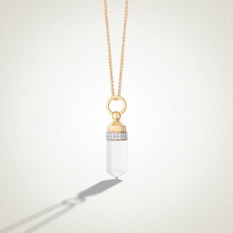 Main Image 1 of Limor Freeform White Quartz and 0.145 CT. T.W. Diamond Obelisk Drop Pendant in 10K Gold