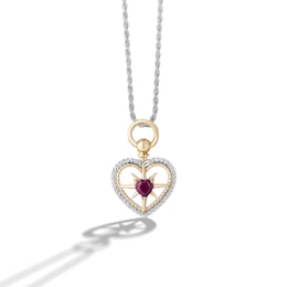 Limor 4.0mm Certified Ruby and 0.085 CT. T.W. Diamond Star-in-Heart Pendant in Sterling Silver and 24K Gold Plate - 26&quot;