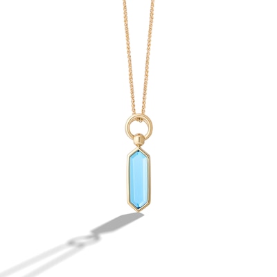 Limor Mindful Jewellery Guidestones Elongated Hexagon Swiss Blue Topaz Solitaire Drop Pendant in 10K Gold