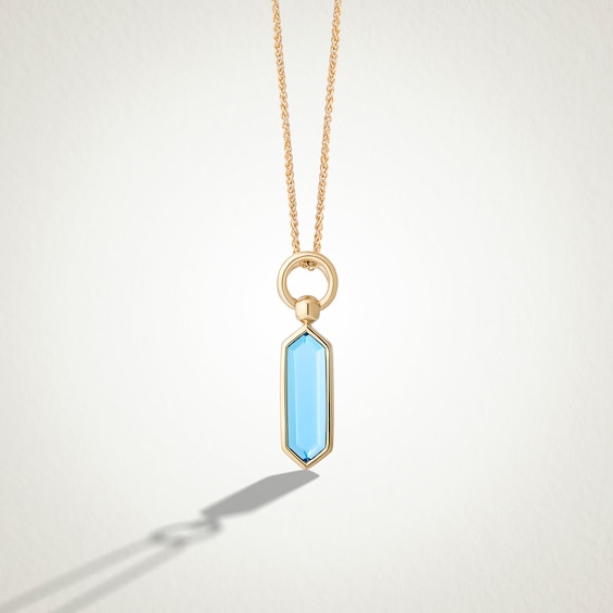 Limor Mindful Jewellery Guidestones Elongated Hexagon Swiss Blue Topaz Solitaire Drop Pendant in 10K Gold