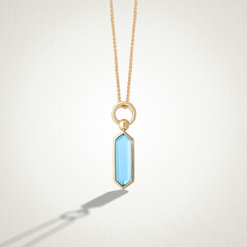 Main Image 1 of Limor Elongated Hexagon Swiss Blue Topaz Solitaire Drop Pendant in 10K Gold