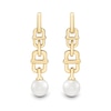 6.0-6.5mm Freshwater Cultured Pearl Mariner Chain Link Drop Earrings in 10K Gold