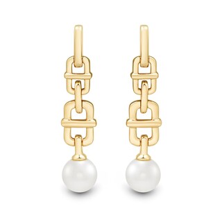 6.0-6.5mm Freshwater Cultured Pearl Mariner Chain Link Drop Earrings in 10K Gold