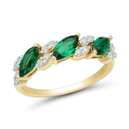 Marquise-Cut Lab-Created Emerald and 0.23 CT. T.W. Certified Lab-Created Diamond Slant Ring in 10K Gold (F/VS2)