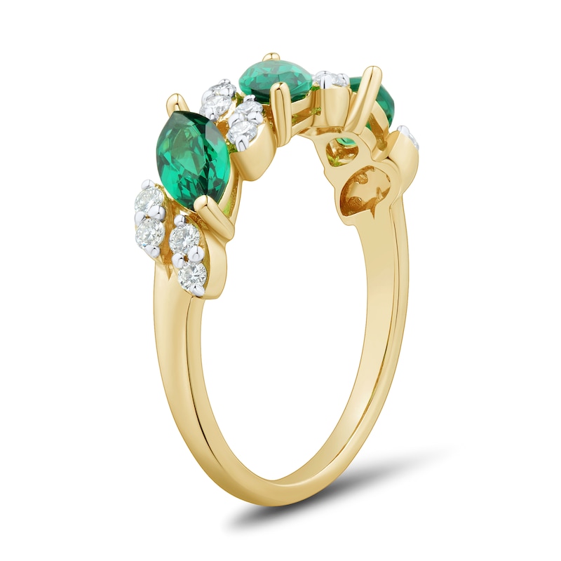 Marquise-Cut Lab-Created Emerald and 0.23 CT. T.W. Certified Lab-Created Diamond Slant Ring in 10K Gold (F/VS2)