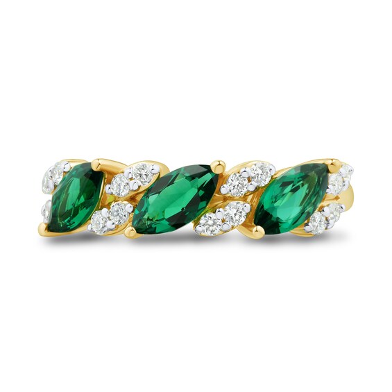 Marquise-Cut Lab-Created Emerald and 0.23 CT. T.W. Certified Lab-Created Diamond Slant Ring in 10K Gold (F/VS2)