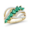 Marquise-Cut Lab-Created Emerald and 0.29 CT. T.W. Certified Lab-Created Diamond Bypass Multi-Row Ring in 10K Gold