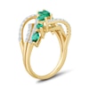 Marquise-Cut Lab-Created Emerald and 0.29 CT. T.W. Certified Lab-Created Diamond Bypass Multi-Row Ring in 10K Gold