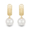 Thumbnail Image 2 of 9.0-10.0mm Freshwater Cultured Pearl Puff Grid Huggie Hoop Drop Earrings in 10K Gold