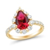 Pear-Shaped Lab-Created Ruby and 0.95 CT. T.W. Certified Lab-Created Diamond Frame Ring in 10K Gold (F/VS2)