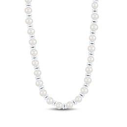 6.0-7.0mm Freshwater Cultured Pearl and Double Spacer Bead Necklace in Sterling Silver - 25.5”