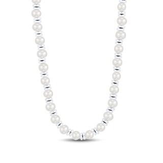 6.0-7.0mm Freshwater Cultured Pearl and Double Spacer Bead Necklace in Sterling Silver - 25.5”