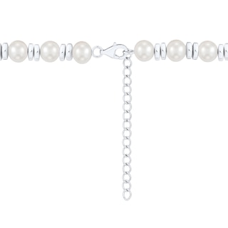 6.0-7.0mm Freshwater Cultured Pearl and Double Spacer Bead Necklace in Sterling Silver - 25.5”