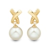 11.0-12.0mm Freshwater Cultured Pearl "X" Drop Earrings in 10K Gold