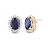 Oval Blue Lab-Created Sapphire and 0.45 CT. T.W. Certified Lab-Created Diamond Scallop Frame Stud Earrings in 10K Gold