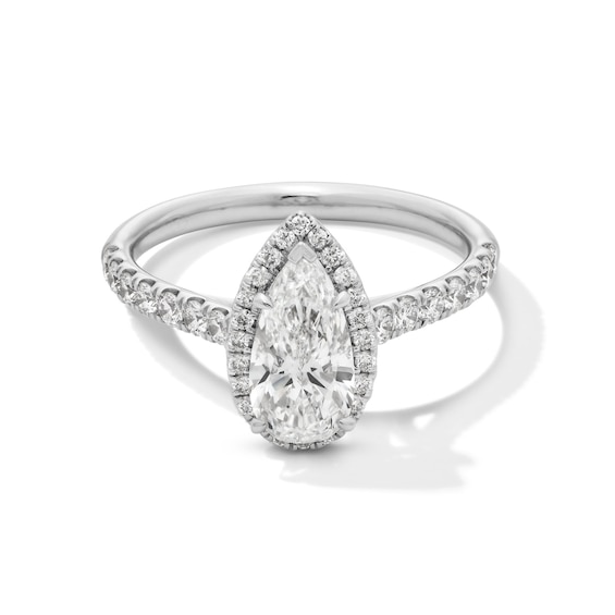 1.45 CT. T.W. Pear-Shaped Certified Lab-Created Diamond Frame Engagement Ring in 14K White Gold (F/VS2)