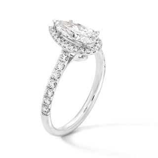 1.45 CT. T.W. Pear-Shaped Certified Lab-Created Diamond Frame Engagement Ring in 14K White Gold (F/VS2)