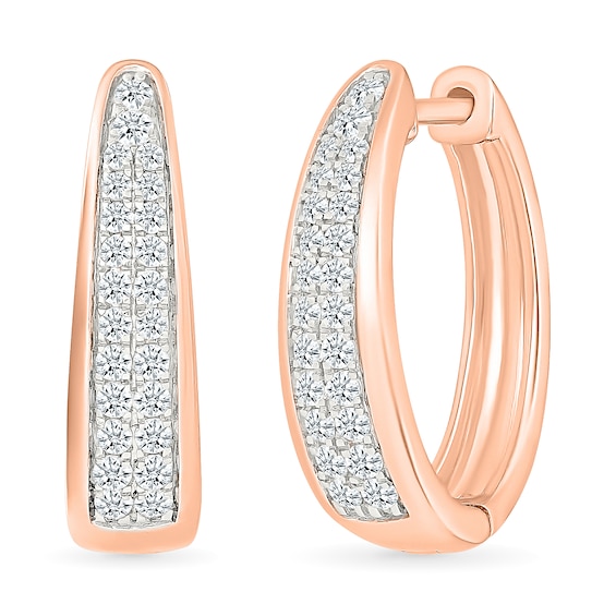 0.45 CT. T.W. Diamond Tapered Oval Double Row Hoop Earrings in 10K Rose Gold