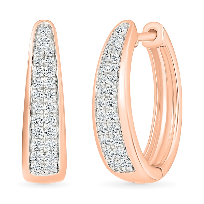 Main Image 1 of 0.45 CT. T.W. Diamond Tapered Oval Double Row Hoop Earrings in 10K Rose Gold