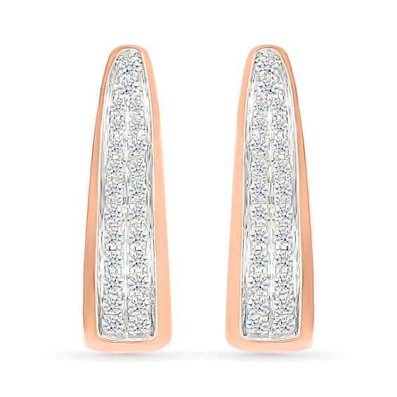 0.45 CT. T.W. Diamond Tapered Oval Double Row Hoop Earrings in 10K Rose Gold