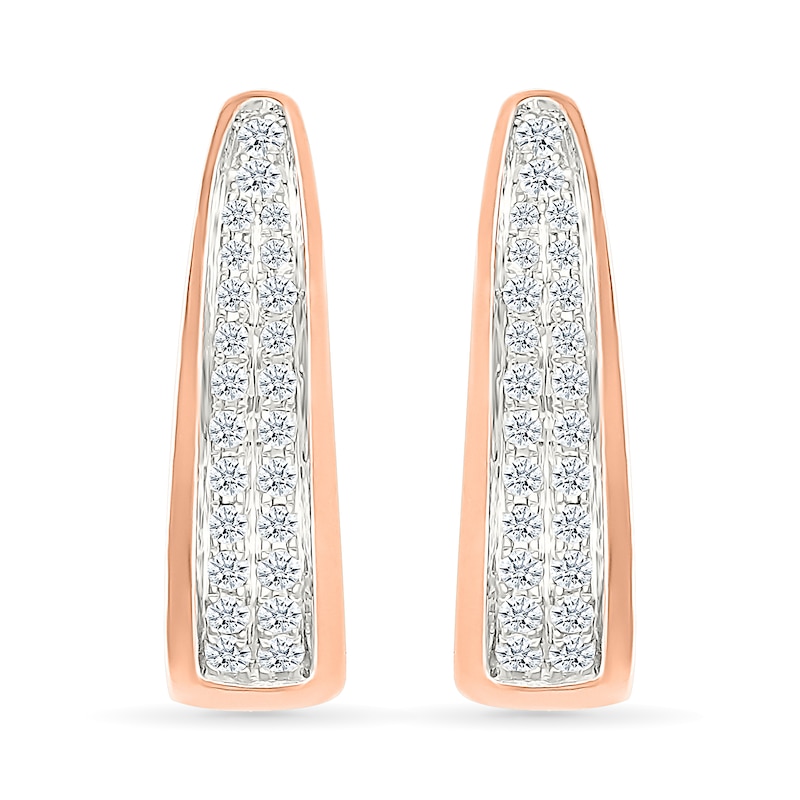 Main Image 2 of 0.45 CT. T.W. Diamond Tapered Oval Double Row Hoop Earrings in 10K Rose Gold