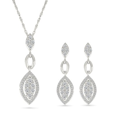 0.58 CT. T.W. Multi-Diamond Marquise Frame Drop Earrings and Pendant Set in 10K White Gold