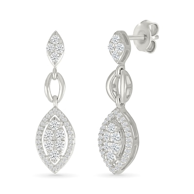 0.58 CT. T.W. Multi-Diamond Marquise Frame Drop Earrings and Pendant Set in 10K White Gold