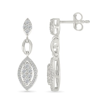 0.58 CT. T.W. Multi-Diamond Marquise Frame Drop Earrings and Pendant Set in 10K White Gold