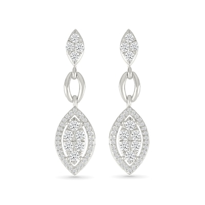 0.58 CT. T.W. Multi-Diamond Marquise Frame Drop Earrings and Pendant Set in 10K White Gold