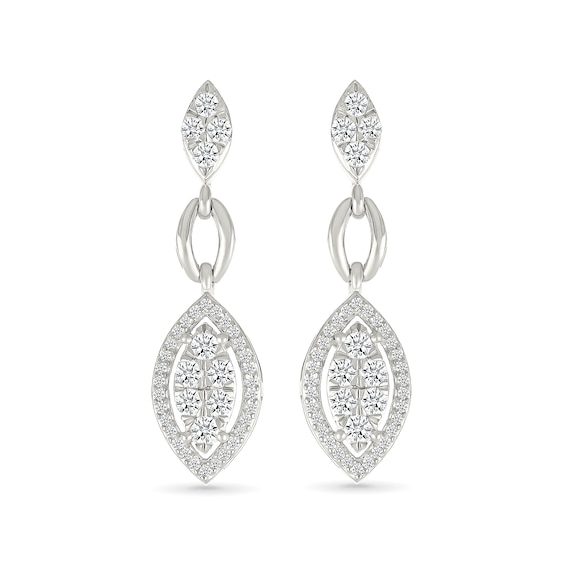 0.58 CT. T.W. Multi-Diamond Marquise Frame Drop Earrings and Pendant Set in 10K White Gold