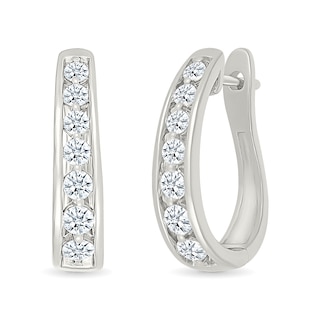 0.95 CT. T.W. Diamond Tapered Oval Hoop Earrings in 10K White Gold