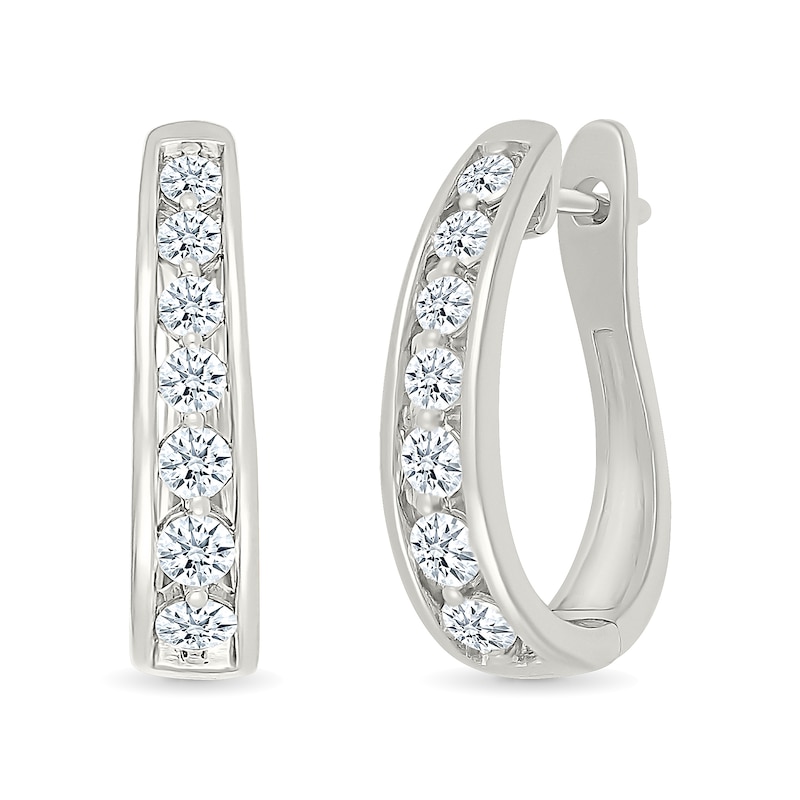 0.95 CT. T.W. Diamond Tapered Oval Hoop Earrings in 10K White Gold