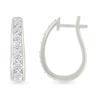 0.95 CT. T.W. Diamond Tapered Oval Hoop Earrings in 10K White Gold